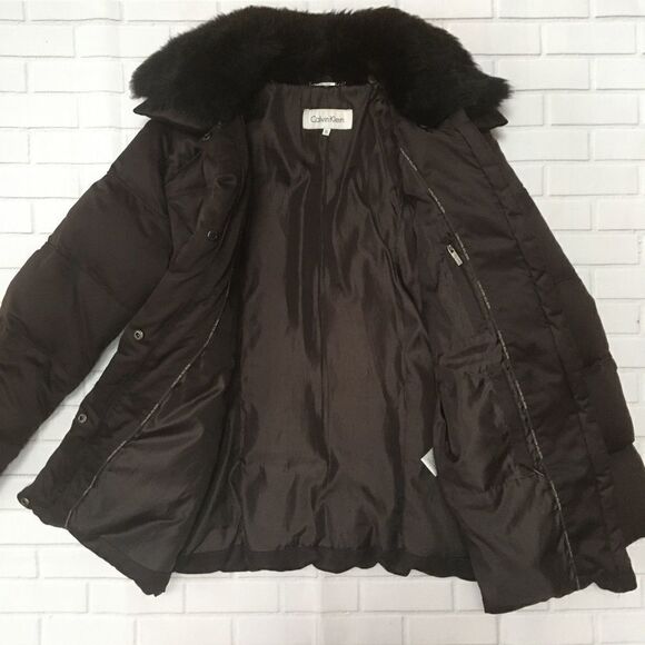 Calvin Klein down puffer jacket with fur collar XS - Picture 5 of 16